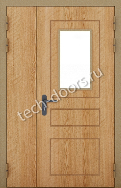Дверь противопожарная полуторная МДФ с фрезеровкой 1150х2050 остекленная ei-60