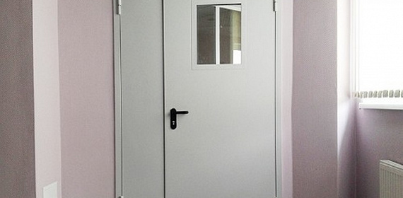 Техническая полуторная дверь со стеклом 1350x2050